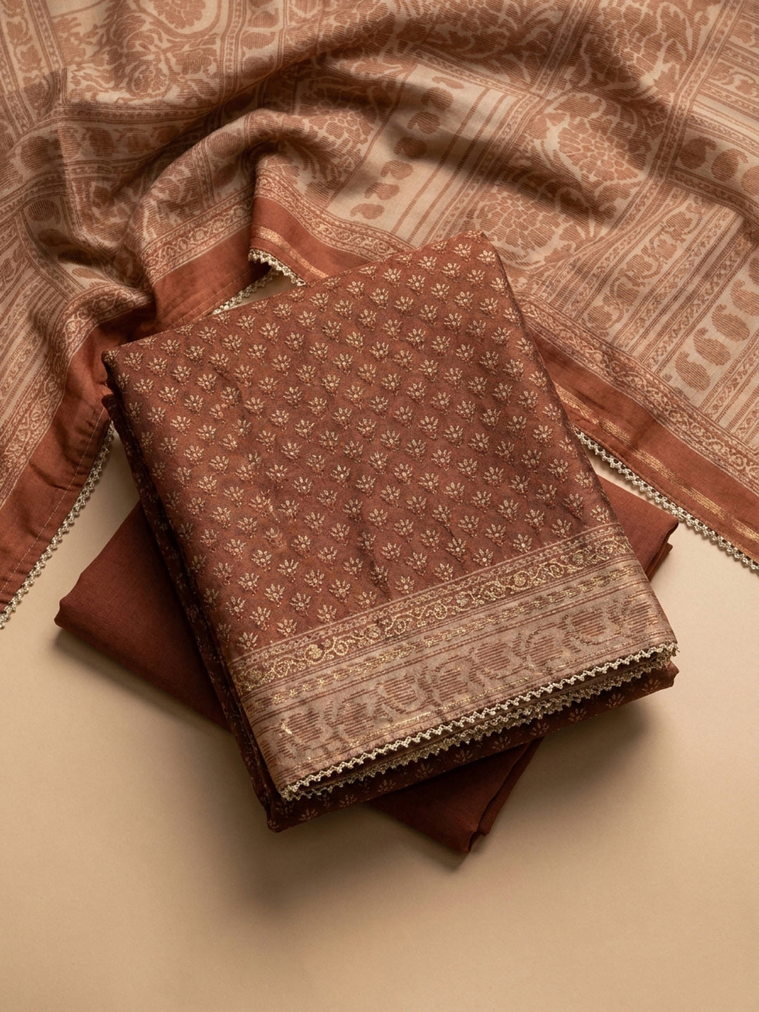 Maroon Embroidery Chanderi Unstitched Dress Material