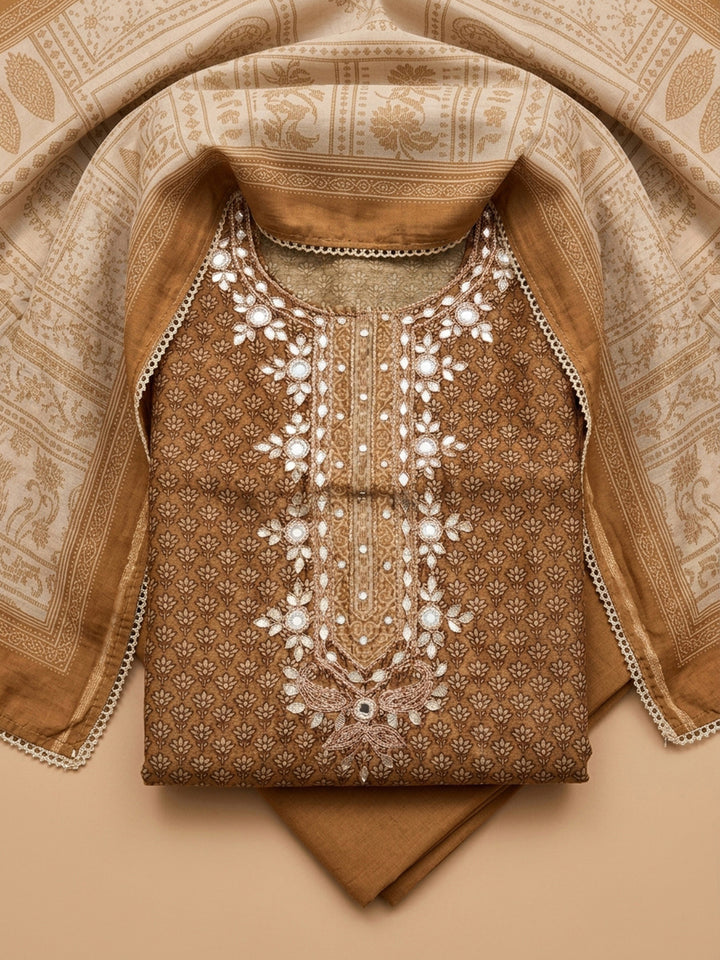 Rust Embroidery Chanderi Unstitched Dress Material