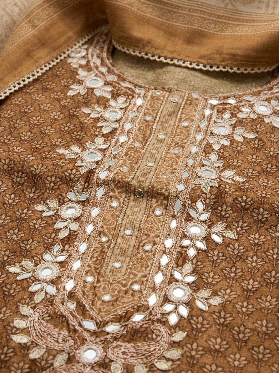 Rust Embroidery Chanderi Unstitched Dress Material