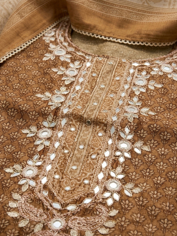 Rust Embroidery Chanderi Unstitched Dress Material