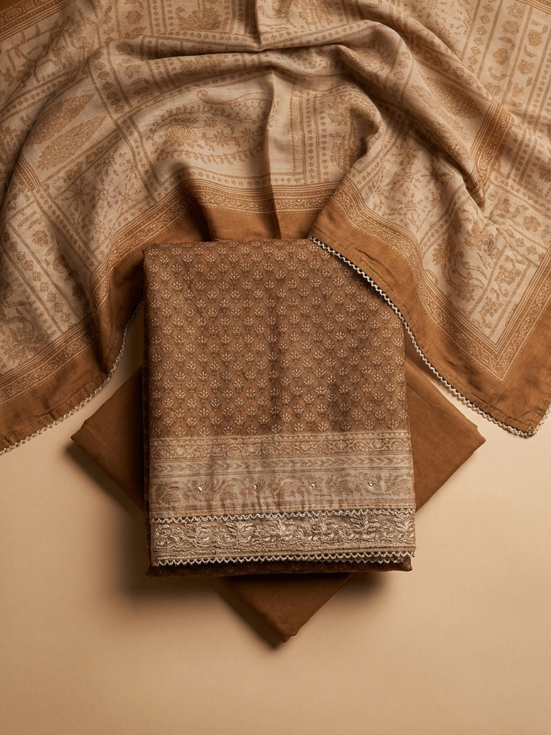 Rust Embroidery Chanderi Unstitched Dress Material