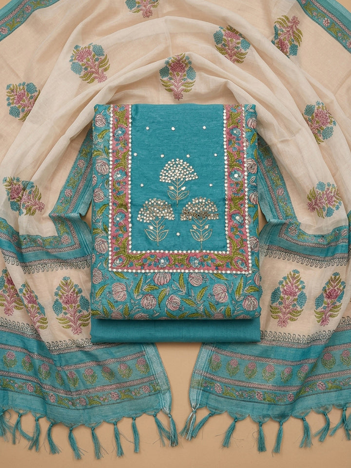 Firozee Printed Chanderi Unstitched Dress Material
