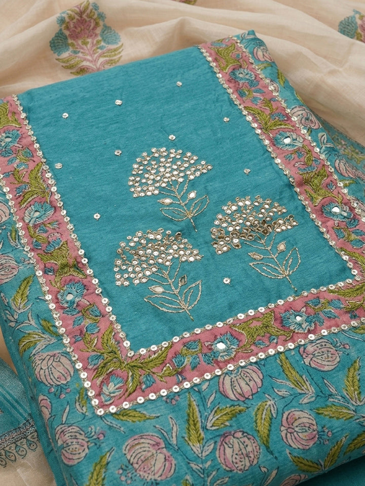Firozee Printed Chanderi Unstitched Dress Material