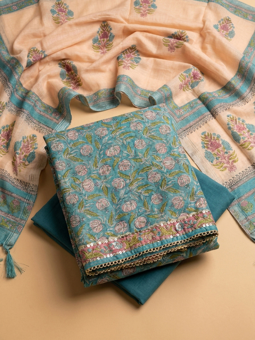 Firozee Printed Chanderi Unstitched Dress Material