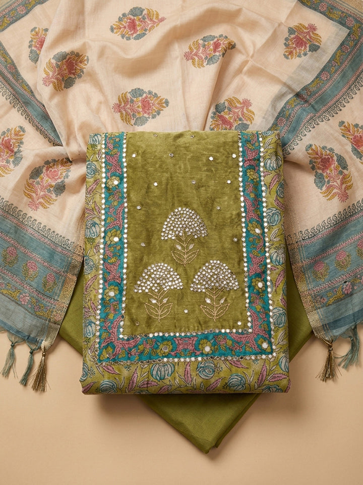 Mehndi Printed Chanderi Unstitched Dress Material