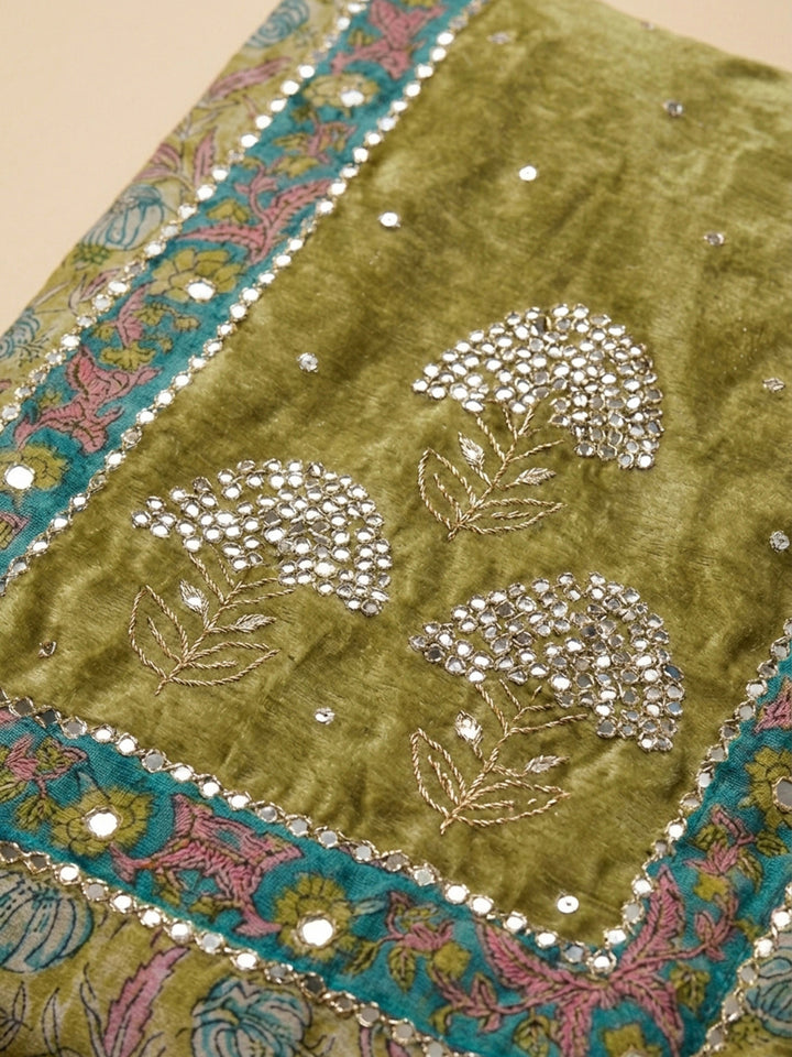 Mehndi Printed Chanderi Unstitched Dress Material