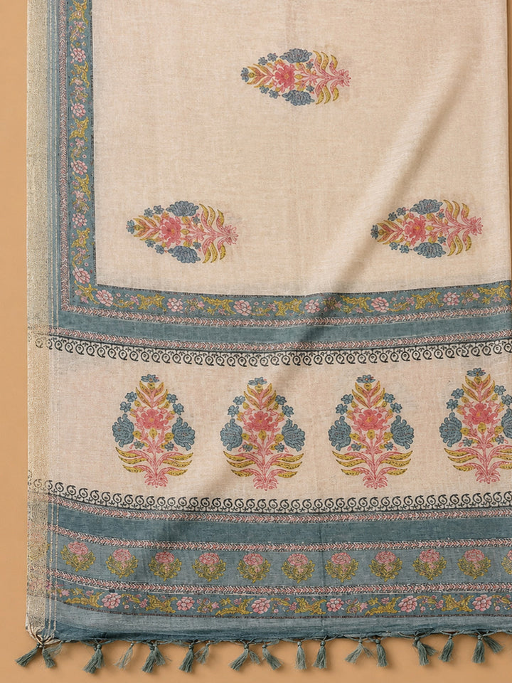 Mehndi Printed Chanderi Unstitched Dress Material