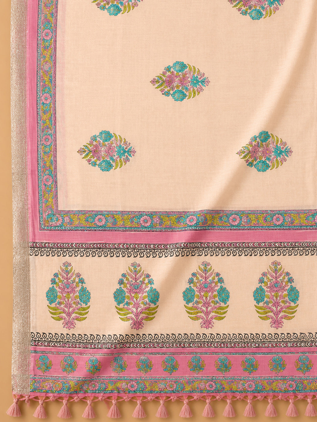 Onion Pink Printed Chanderi Unstitched Dress Material
