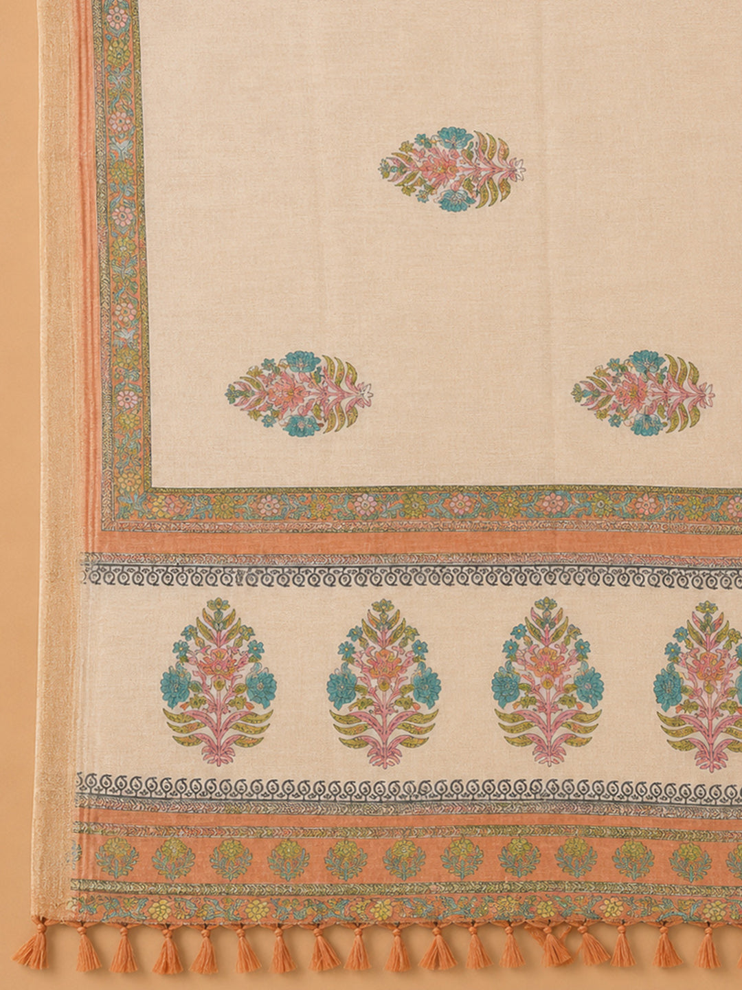 Peach Printed Chanderi Unstitched Dress Material