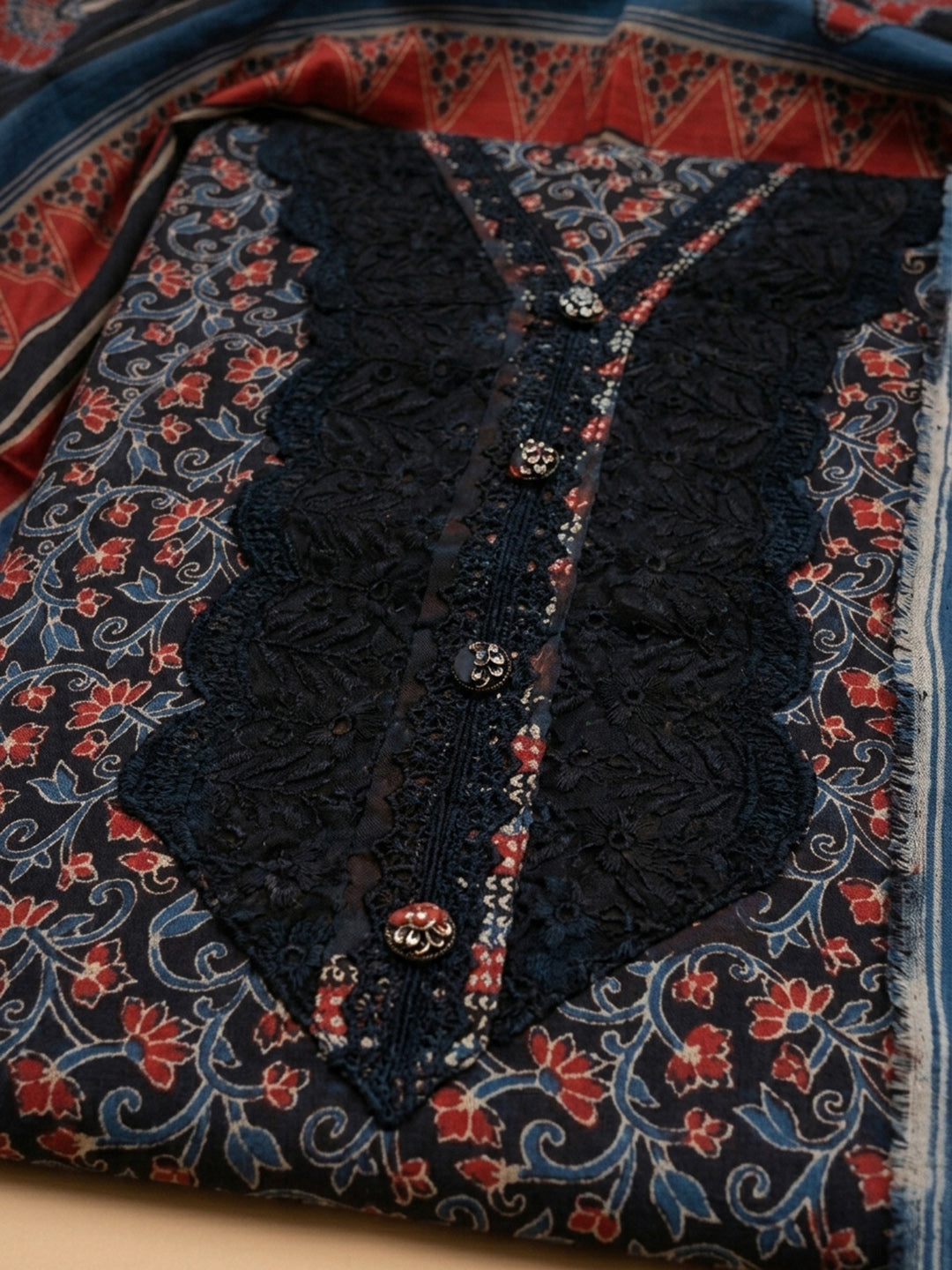 Black Embroidery Cotton Blend Unstitched Dress Material
