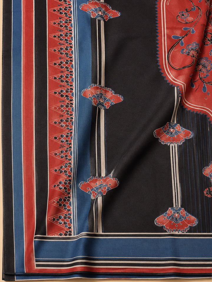 Black Embroidery Cotton Blend Unstitched Dress Material