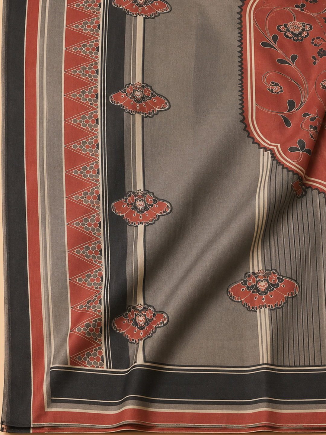 Grey Embroidery Cotton Blend Unstitched Dress Material