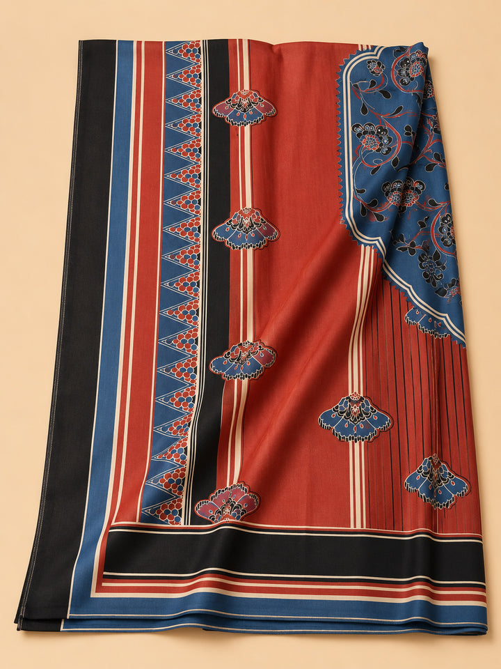 Red Embroidery Cotton Blend Unstitched Dress Material