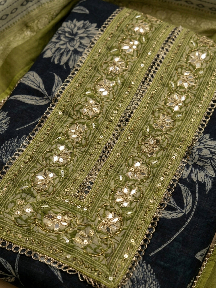 Black-Green Embroidery Chanderi Unstitched Dress Material