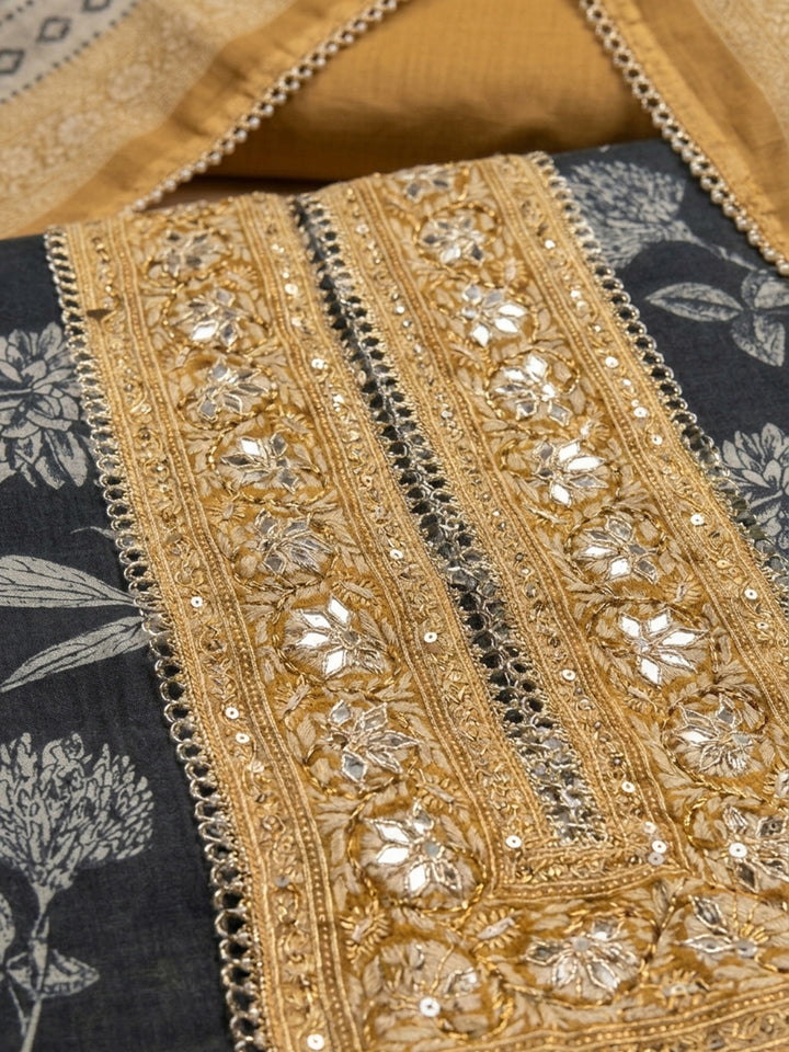 Black-Rust Embroidery Chanderi Unstitched Dress Material
