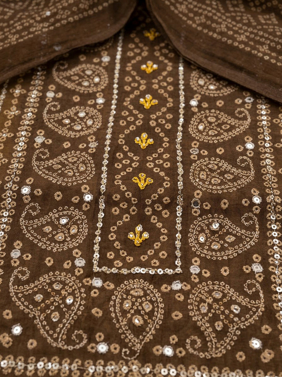 Mustard Chanderi Printed Unstitched Dress Material