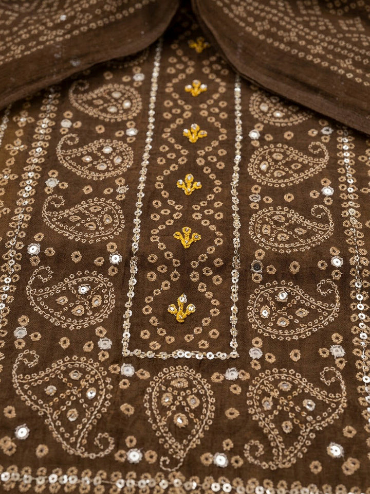 Mustard Chanderi Printed Unstitched Dress Material