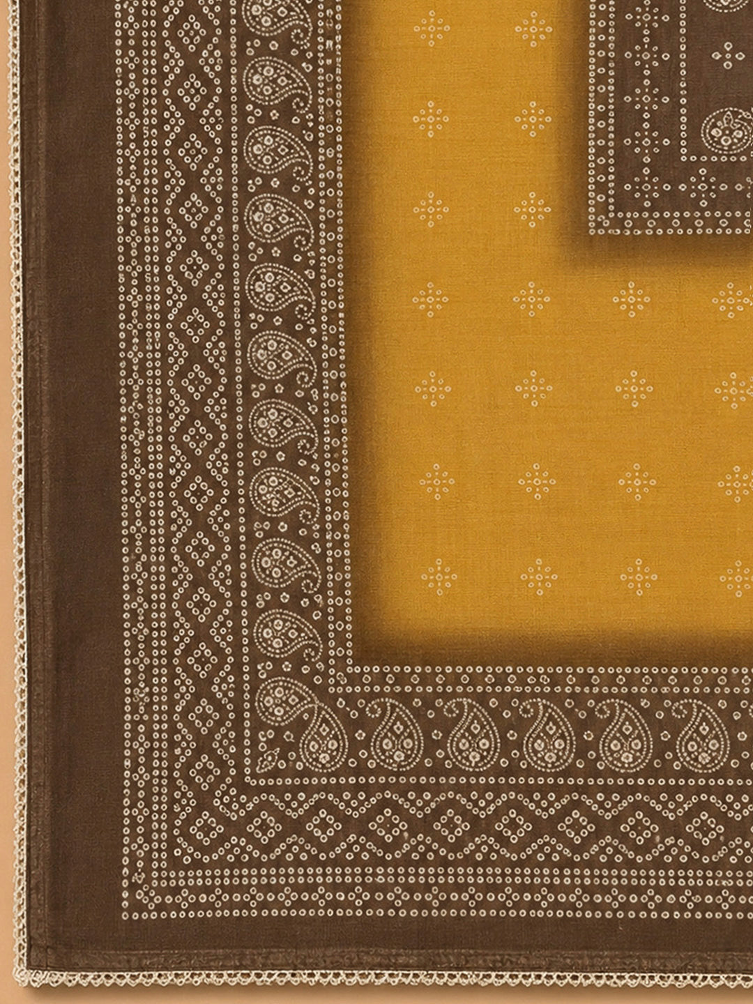 Mustard Chanderi Printed Unstitched Dress Material