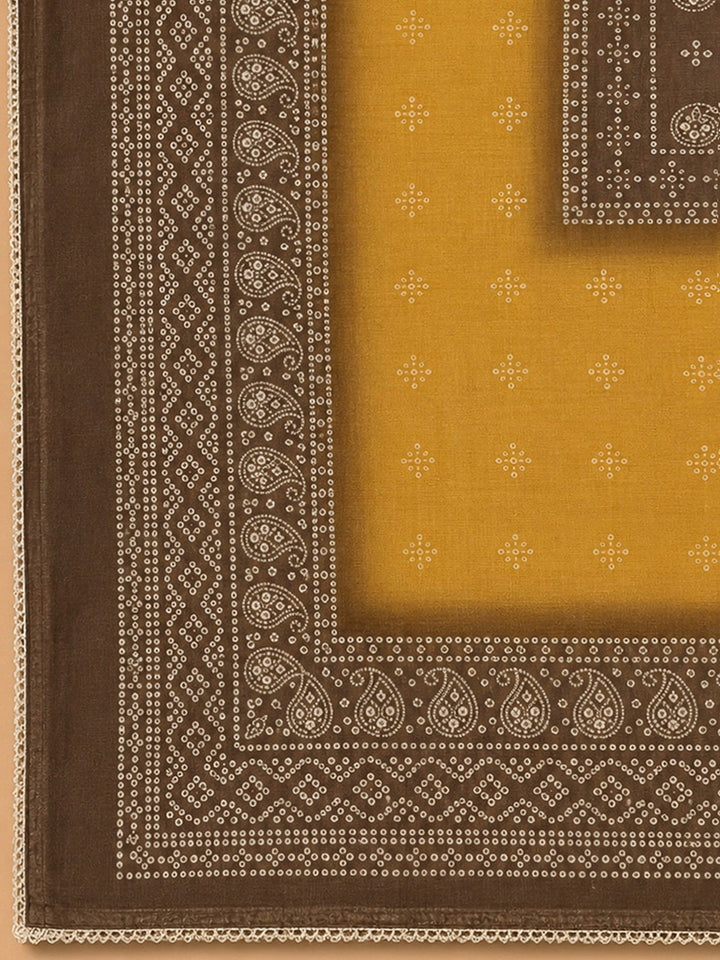 Mustard Chanderi Printed Unstitched Dress Material