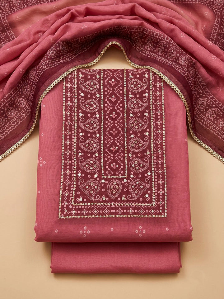 Onion Pink Chanderi Printed Unstitched Dress Material