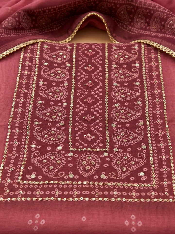Onion Pink Chanderi Printed Unstitched Dress Material