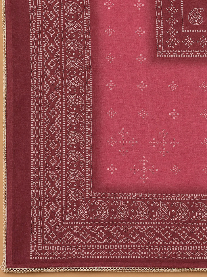 Onion Pink Chanderi Printed Unstitched Dress Material