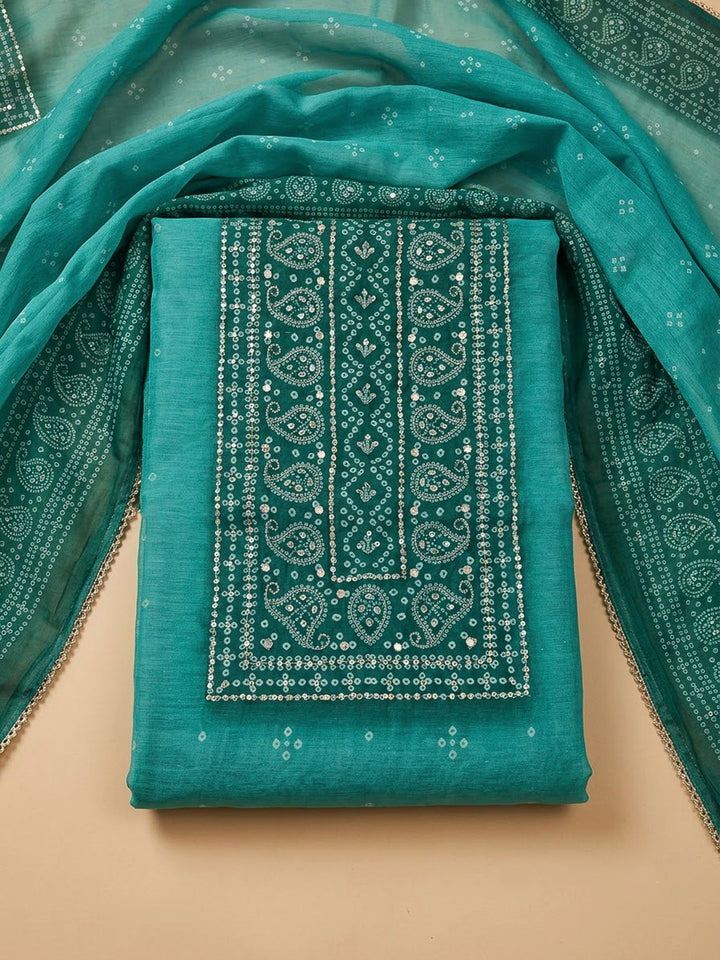 Rama Green Chanderi Printed Unstitched Dress Material