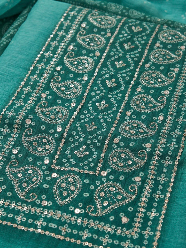 Rama Green Chanderi Printed Unstitched Dress Material