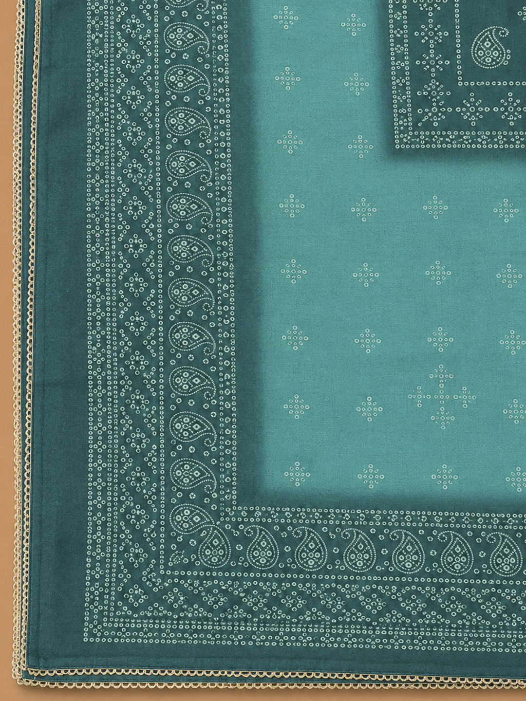 Rama Green Chanderi Printed Unstitched Dress Material