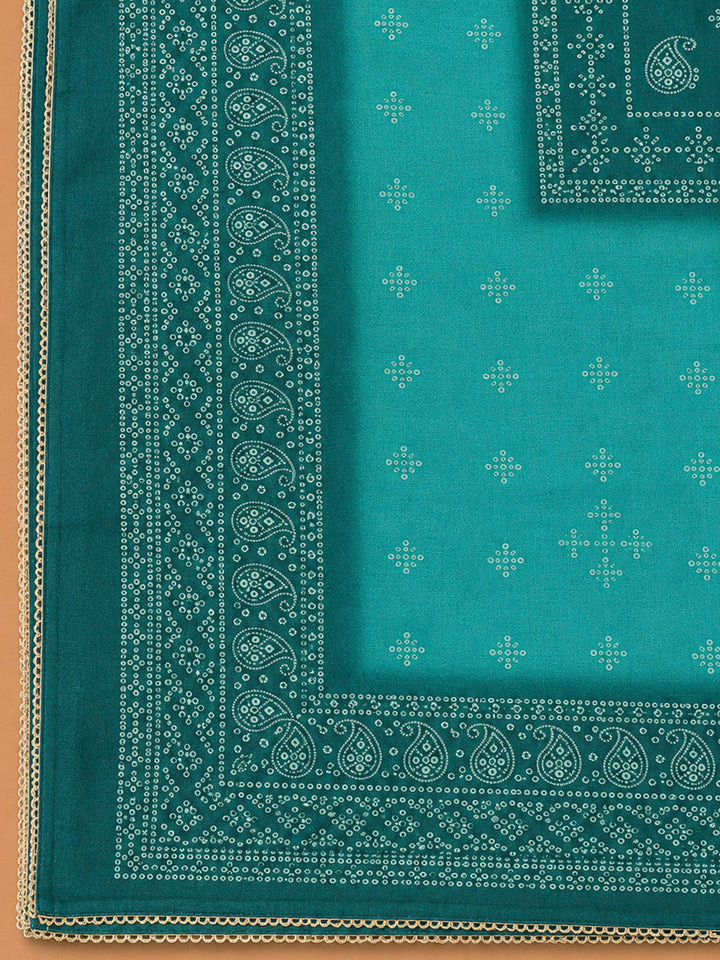 Rama Green Chanderi Printed Unstitched Dress Material