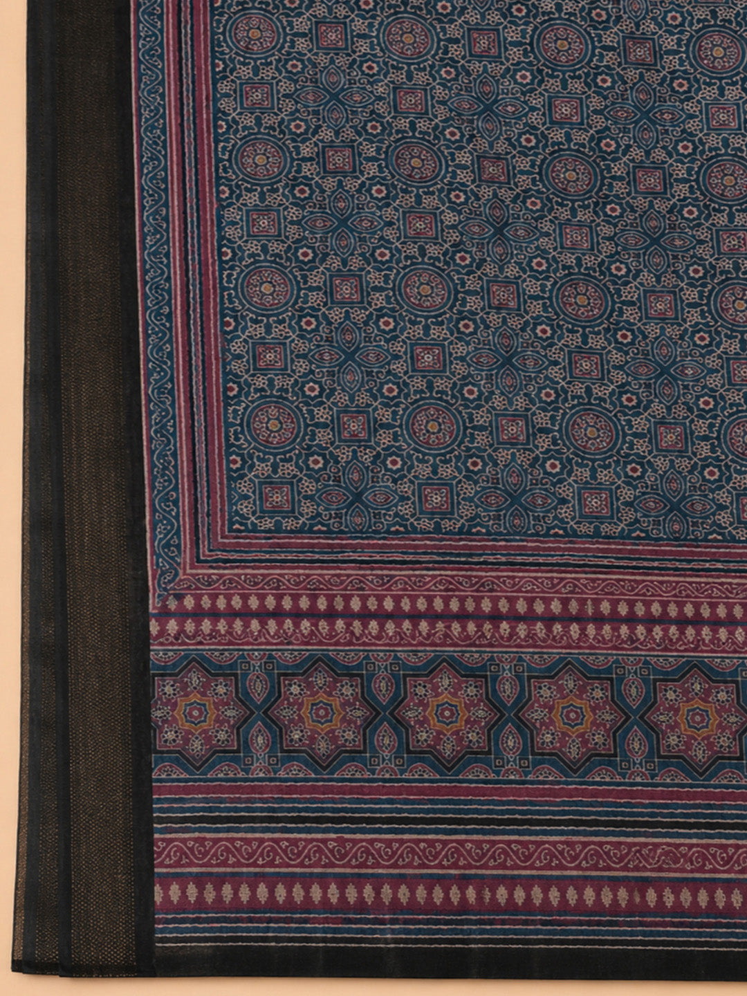 Blue Printed Chanderi Unstitched Suit &amp; Pant With Chanderi Dupatta