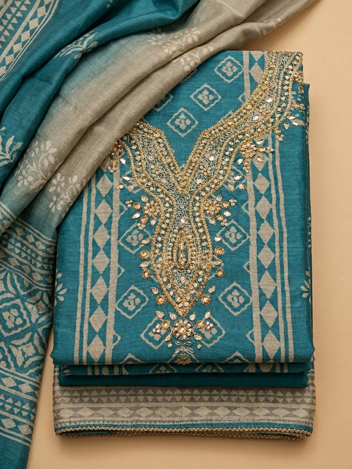 Firozee Embroidery Chanderi Unstitched Dress Material