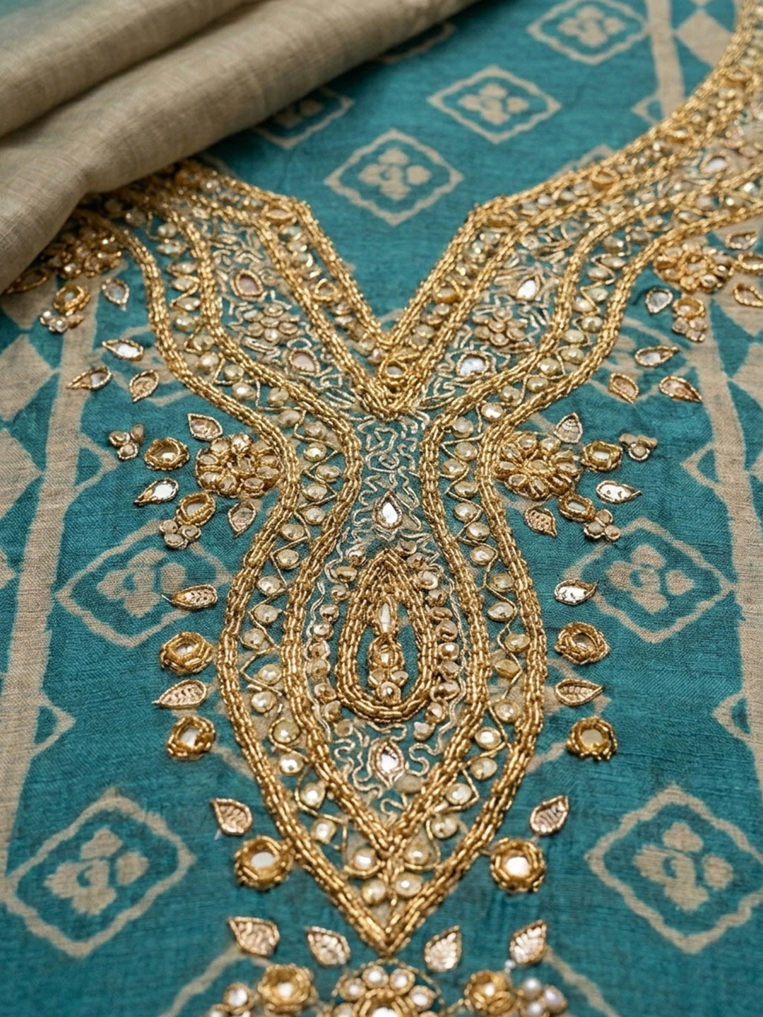 Firozee Embroidery Chanderi Unstitched Dress Material