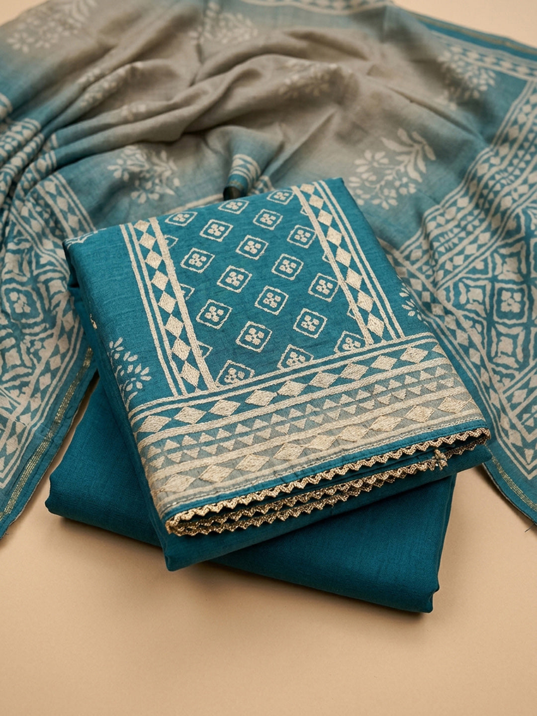 Firozee Embroidery Chanderi Unstitched Dress Material