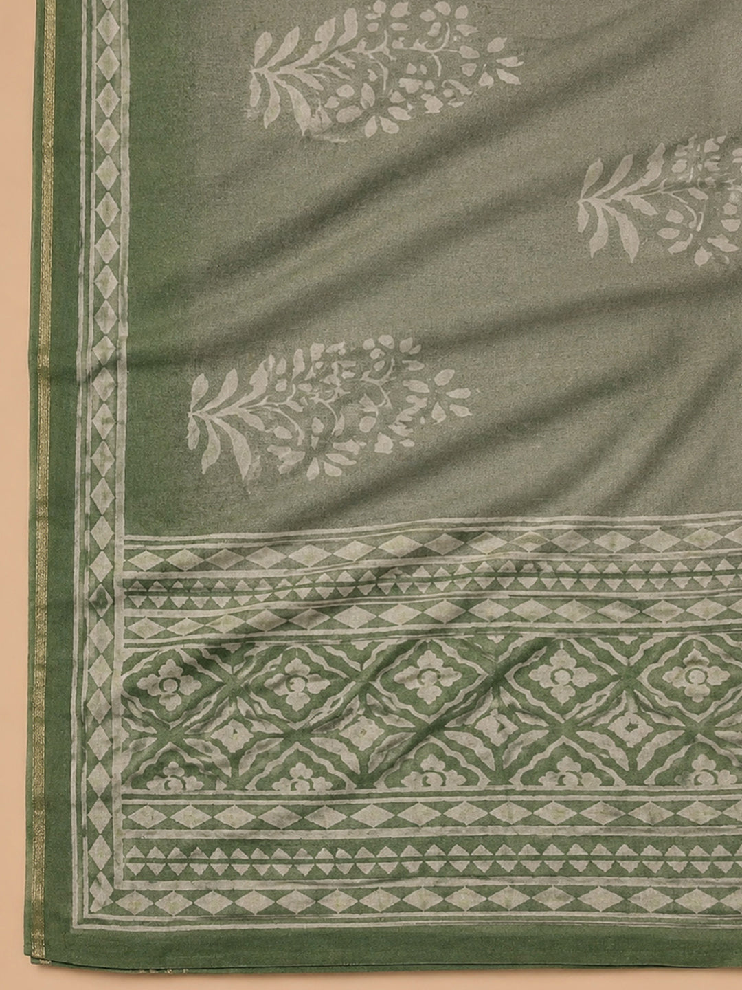 Green Embroidery Chanderi Unstitched Dress Material