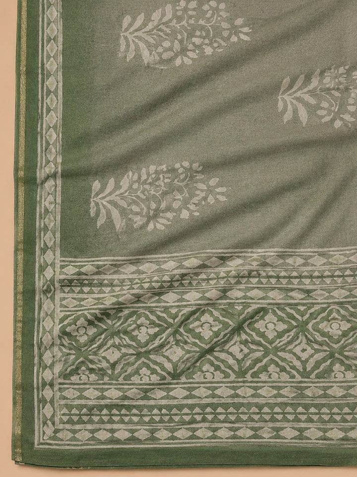 Green Embroidery Chanderi Unstitched Dress Material