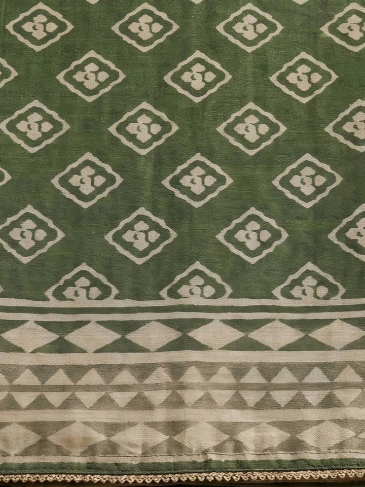 Green Embroidery Chanderi Unstitched Dress Material