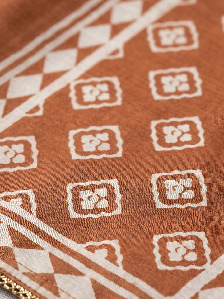 Rust Embroidery Chanderi Unstitched Dress Material
