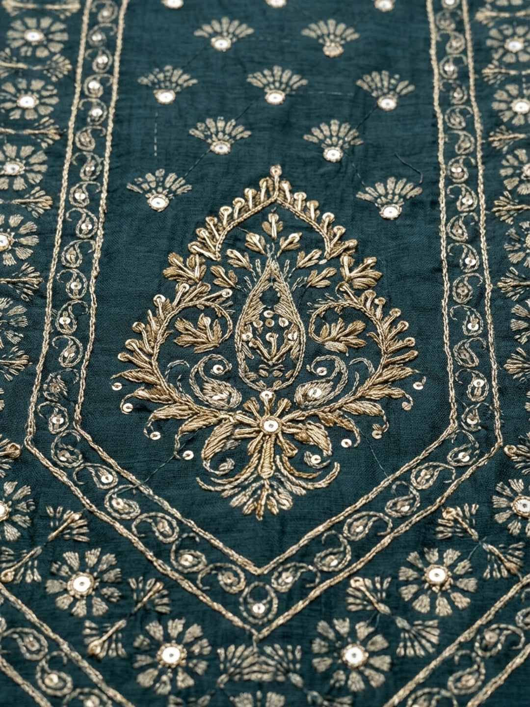 Indigo Printed Chanderi Unstitched Suit &amp; Pant With Chanderi Dupatta