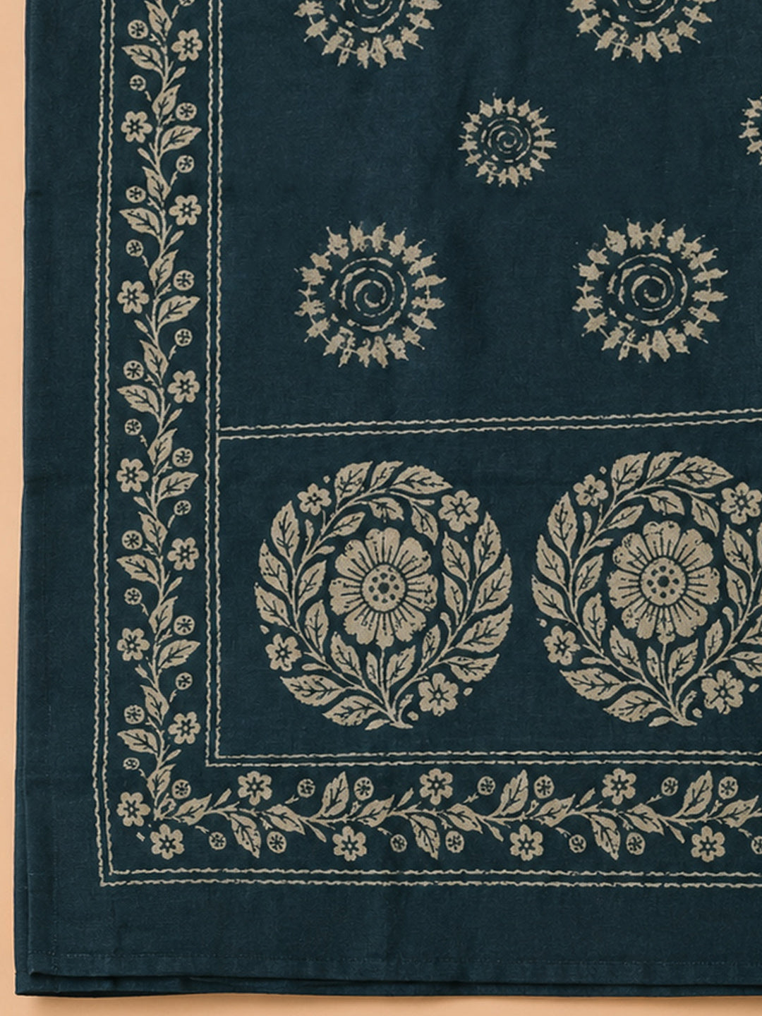 Indigo Printed Chanderi Unstitched Suit &amp; Pant With Chanderi Dupatta