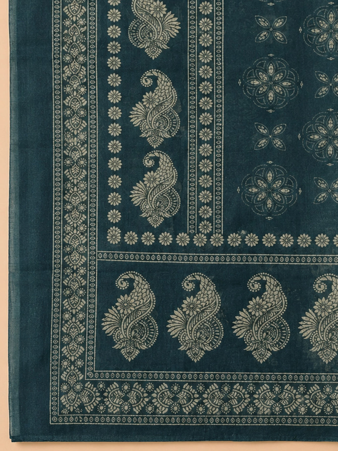 Indigo Printed Chanderi Unstitched Suit &amp; Pant With Chanderi Dupatta