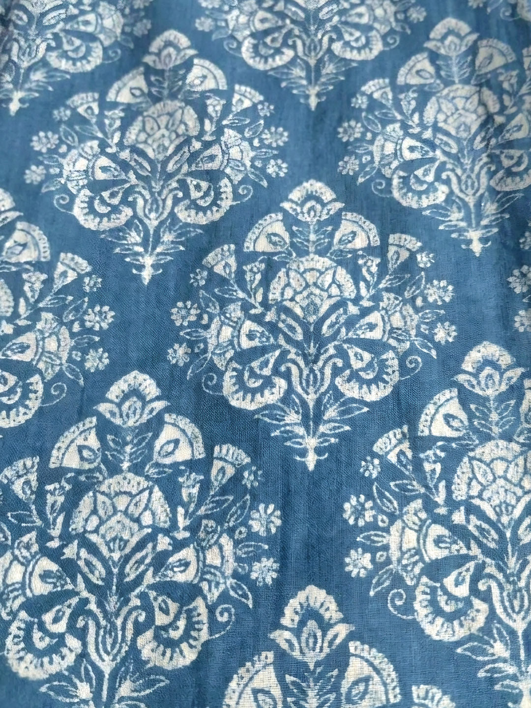 Blue Printed Cotton Blend Unstitched Suit &amp; Pant With Cotton Dupatta