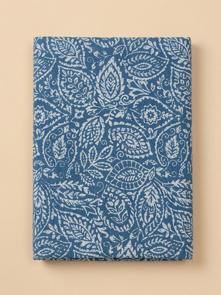 Blue Printed Cotton Blend Unstitched Suit &amp; Pant With Cotton Dupatta