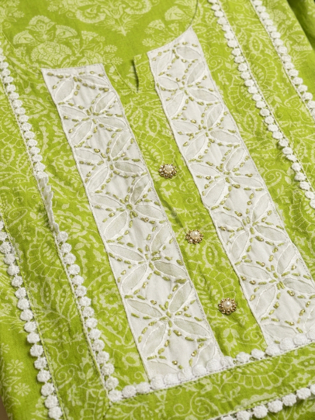 Mehndi Printed Cotton Blend Unstitched Suit &amp; Pant With Cotton Dupatta