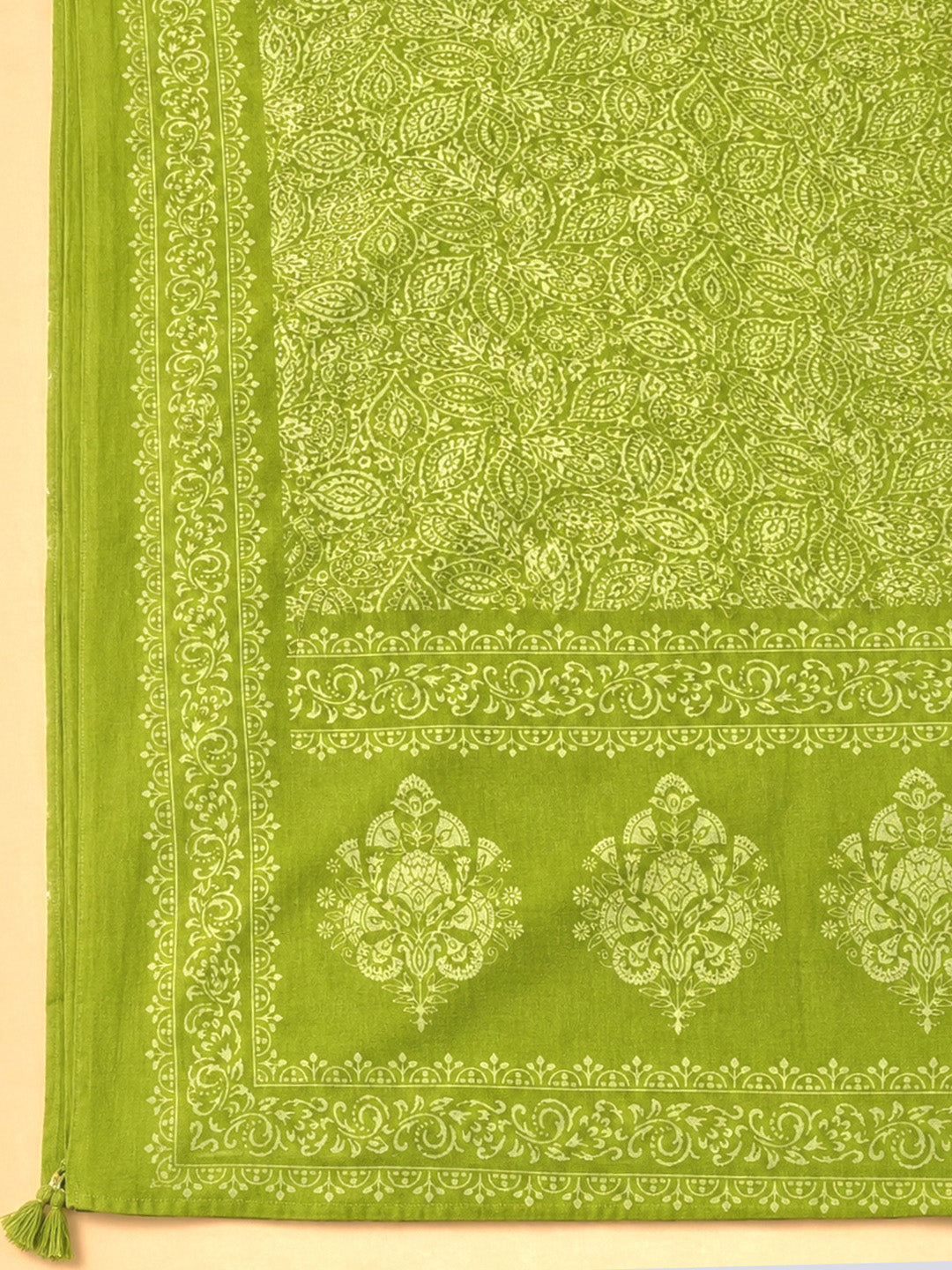 Mehndi Printed Cotton Blend Unstitched Suit &amp; Pant With Cotton Dupatta