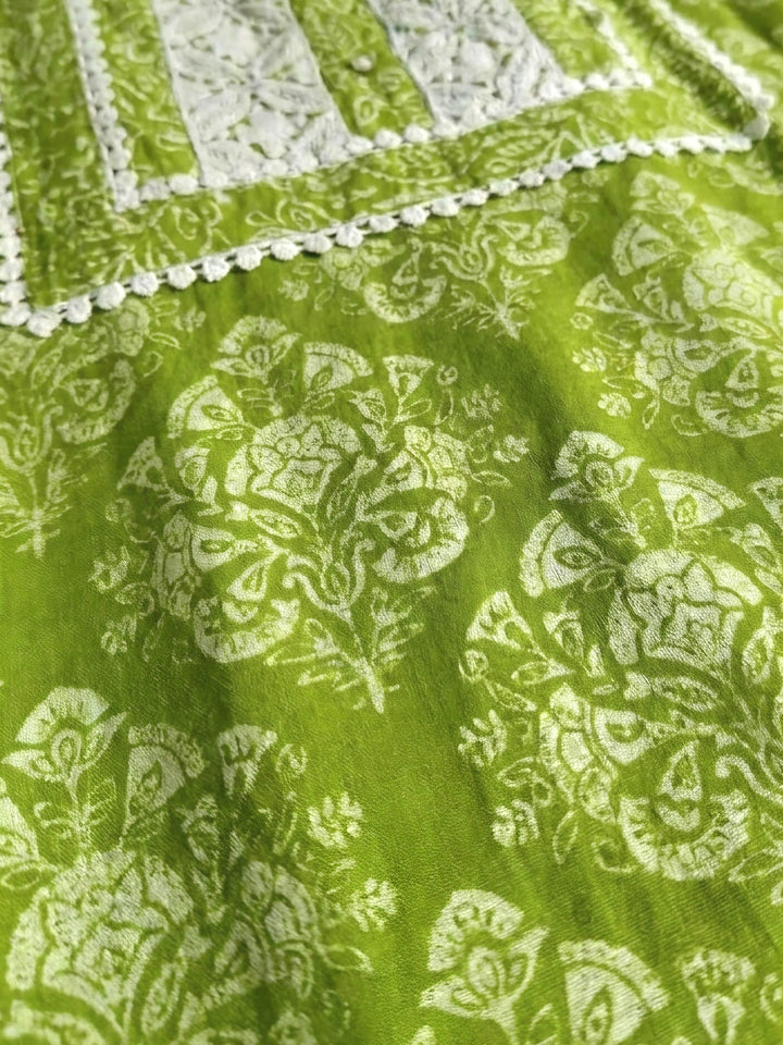 Mehndi Printed Cotton Blend Unstitched Suit &amp; Pant With Cotton Dupatta