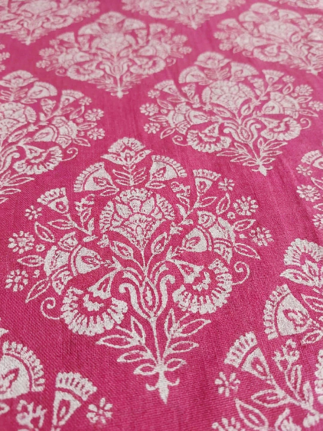 Pink Printed Cotton Blend Unstitched Suit &amp; Pant With Cotton Dupatta