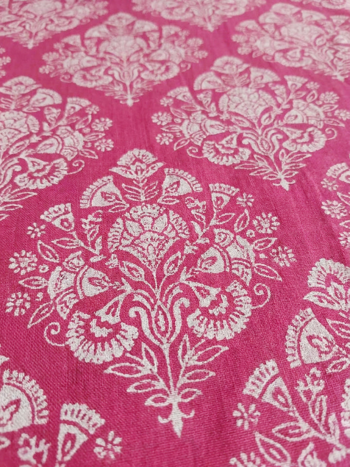 Pink Printed Cotton Blend Unstitched Suit &amp; Pant With Cotton Dupatta