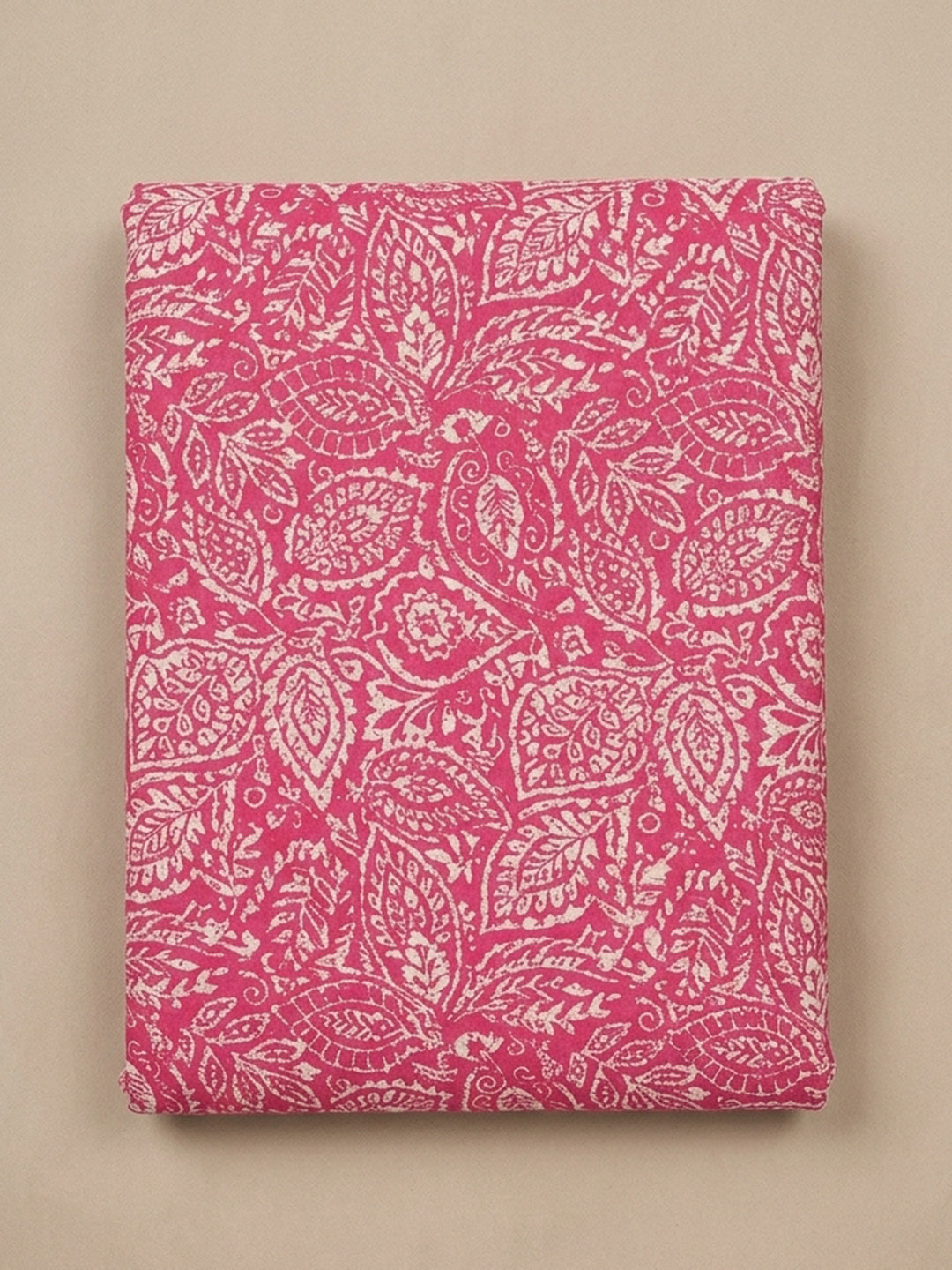 Pink Printed Cotton Blend Unstitched Suit &amp; Pant With Cotton Dupatta