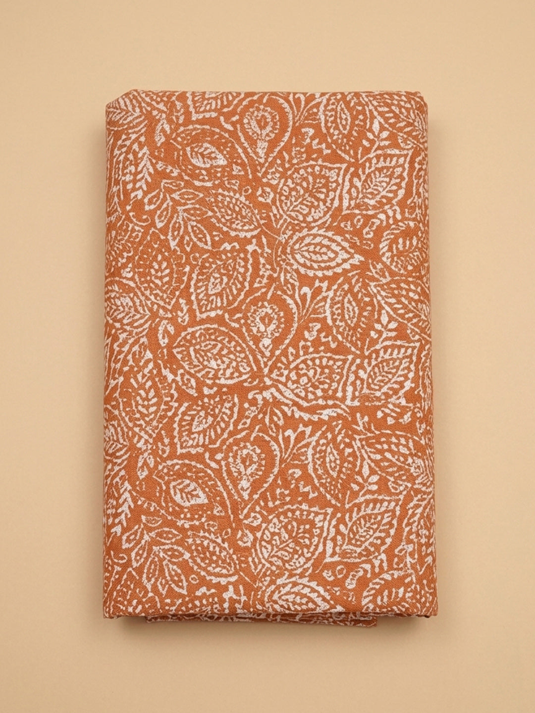 Rust Printed Cotton Blend Unstitched Suit &amp; Pant With Cotton Dupatta